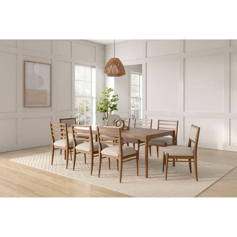 Modern Wood Rectangular Kitchen Dining Table with Eight Chairs, Brown