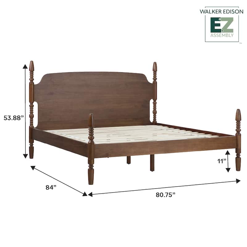 Walker Edison Easy Assembly Solid Wood King Bed with Wood-Turning Detail