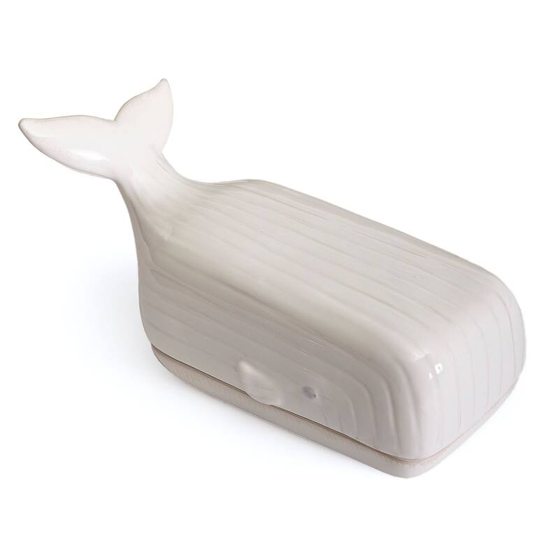 8.50" White Whale Butter Dish With Cover