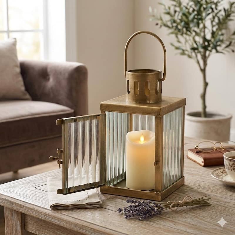 Marzanna 6.75" Fluted Glass & Metal Lantern - N/A - Gold
