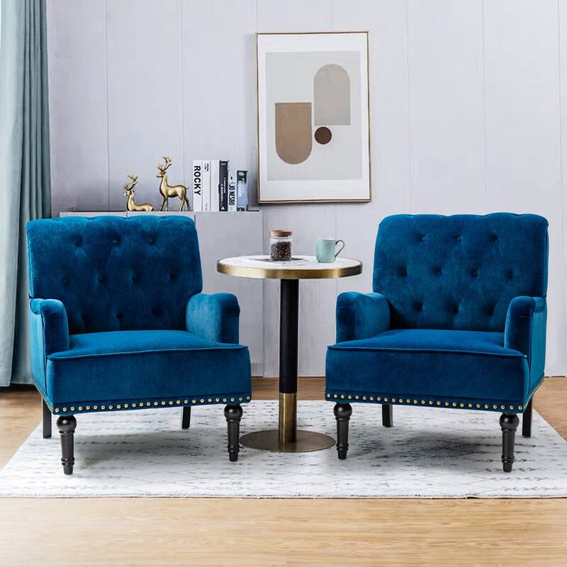 Geltrude Transitional Upholstered Club Chair with Tufted Back Set of 2 by HULALA HOME