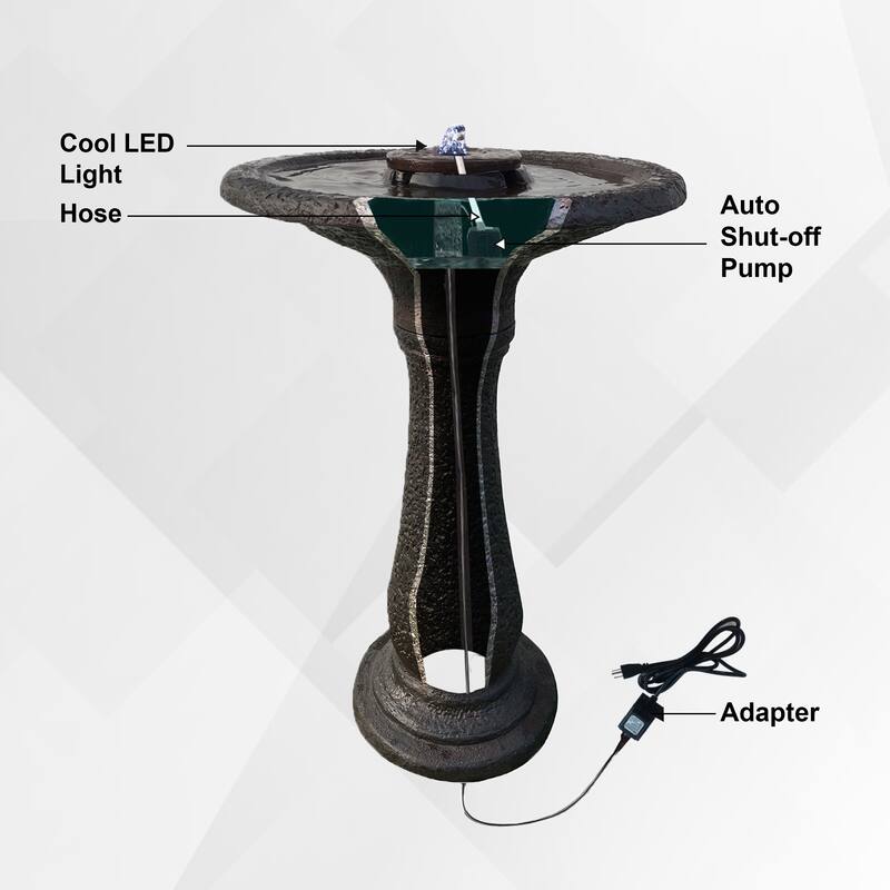 XBrand 23.43"H Tiered Freestanding Classic Bird Bath Outdoor Water Fountain w/ Auto Shut-Off Pump, Dark Brown