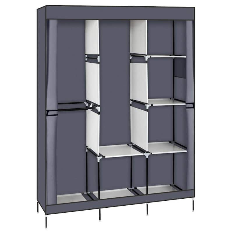 71" Portable Closet Wardrobe Clothes Rack Storage Organizer with Shelf,Grey - Grey