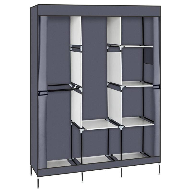 Portable Fabric Wardrobe Clothes Rack With Shelves - Free Standing Closet Organizer