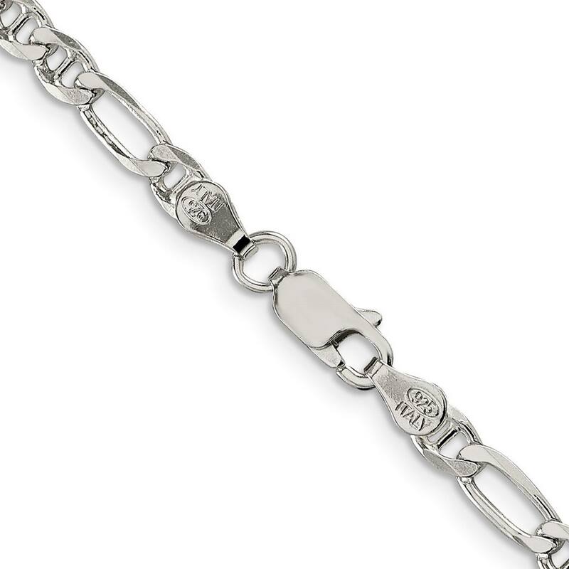 Curata 925 Sterling Silver Italian 3.75mm Figaro Mariner Anchor Chain Necklace For Men