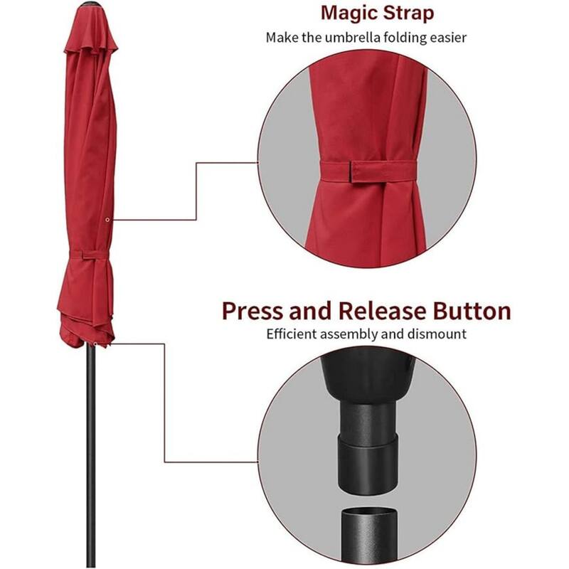 9 ft. Steel Market Outdoor Patio Umbrella with Base, Button Tilt, Crank and 8 Sturdy Ribs for Deck, Lawn& Pool in Red