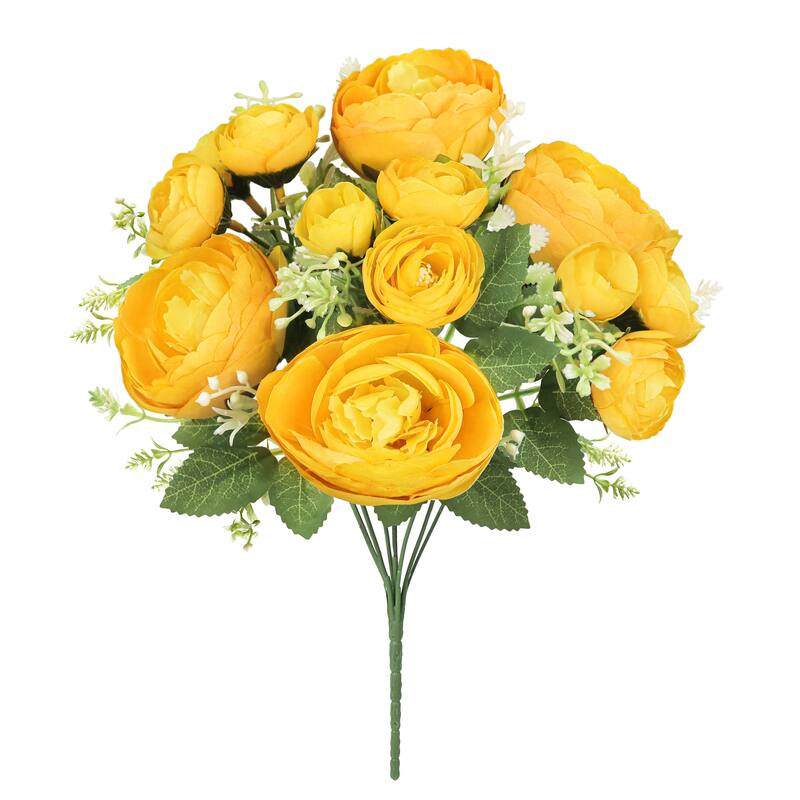 Set of 3 Honey Yellow Artificial Peony Flower Stem Bush Bouquet 12in - 12" L x 7" W x 7" DP