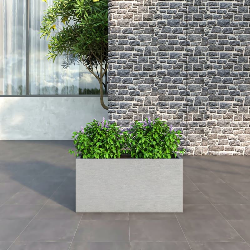 Flora Modern Rectangular Fiberstone MGO Planter with Drainage, Weather-Resistant Indoor Outdoor Decorative Plant Pot