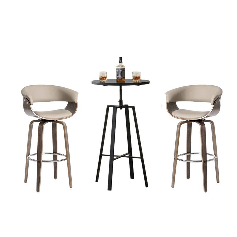 Glitzhome Modern 3-Piece Wooden Swivel Bar Stools & Height Adjustable Pub Table Set