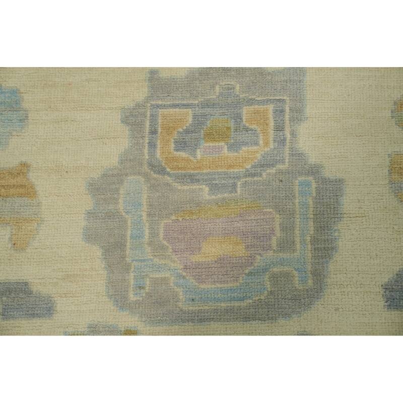 Vegetable Dye Wool Oushak Turkish Area Rug, Floral Geometric Carpet - 13' 4'' X 9' 8''