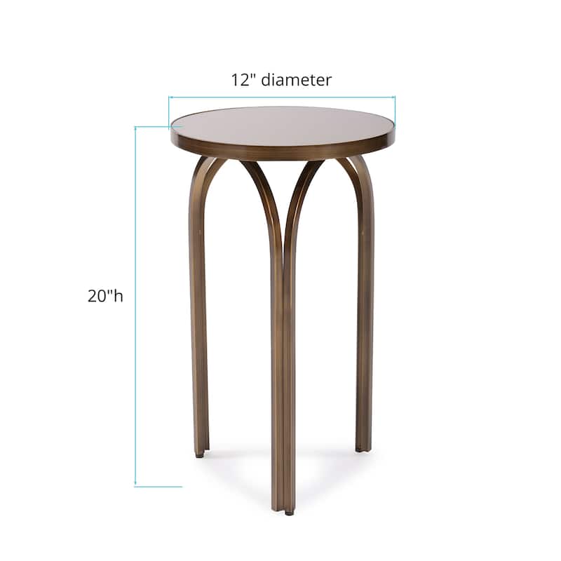 Allan Andrews Round Brushed Brass Metal Table with Tea Tinted Glass Top - 20"H x 12"D