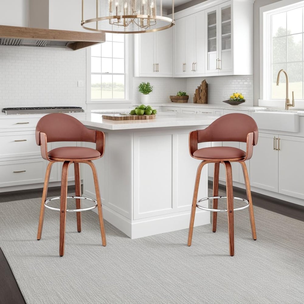 Daxton Mid-Century Swivel Bar Stool, Upholstered Counter Height Chair with Bentwood Legs