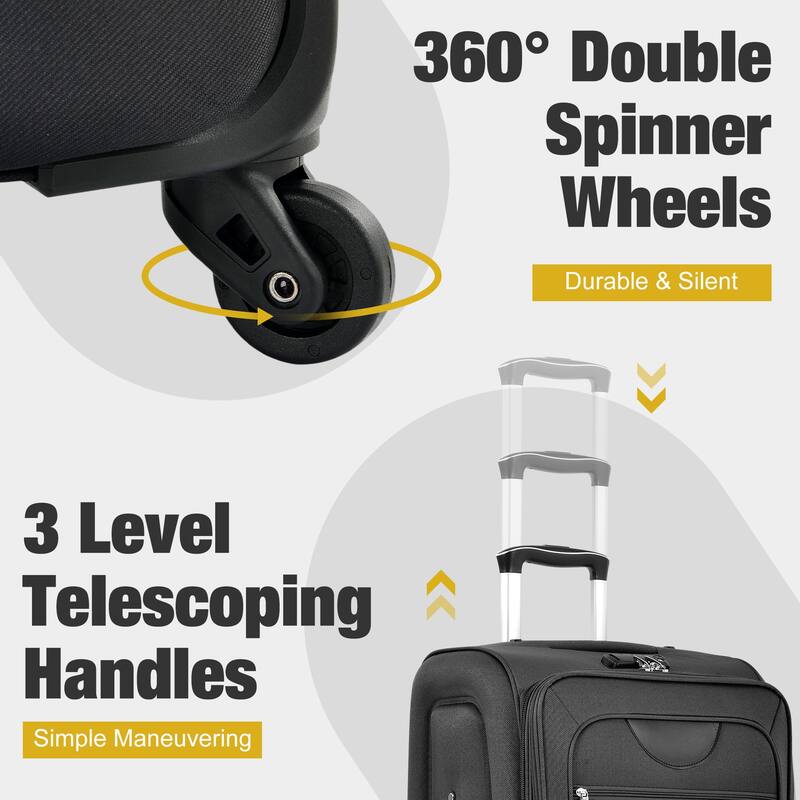 3 Piece ABS Softside Expandable Upright Spinner Luggage with TSA Lock and Duffel Bag