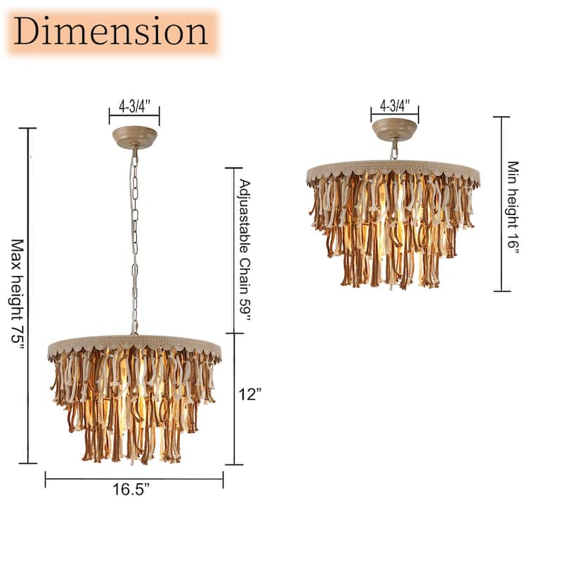 5-Light Boho Tassel Chandelier for Dining Room with Brown Finish