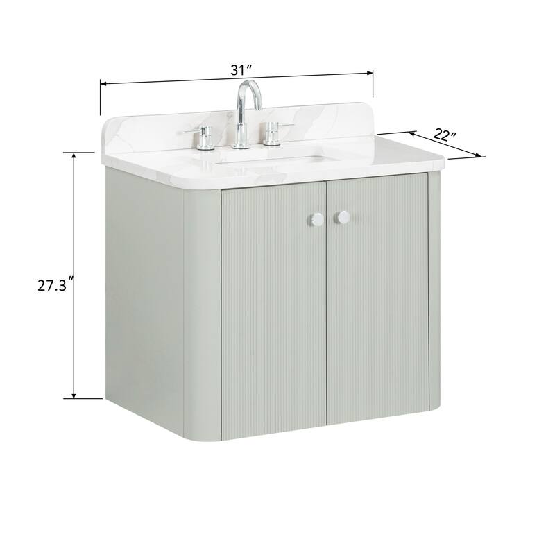 Haley Bathroom Vanity in Soft Sage with Alluring Quartz Top