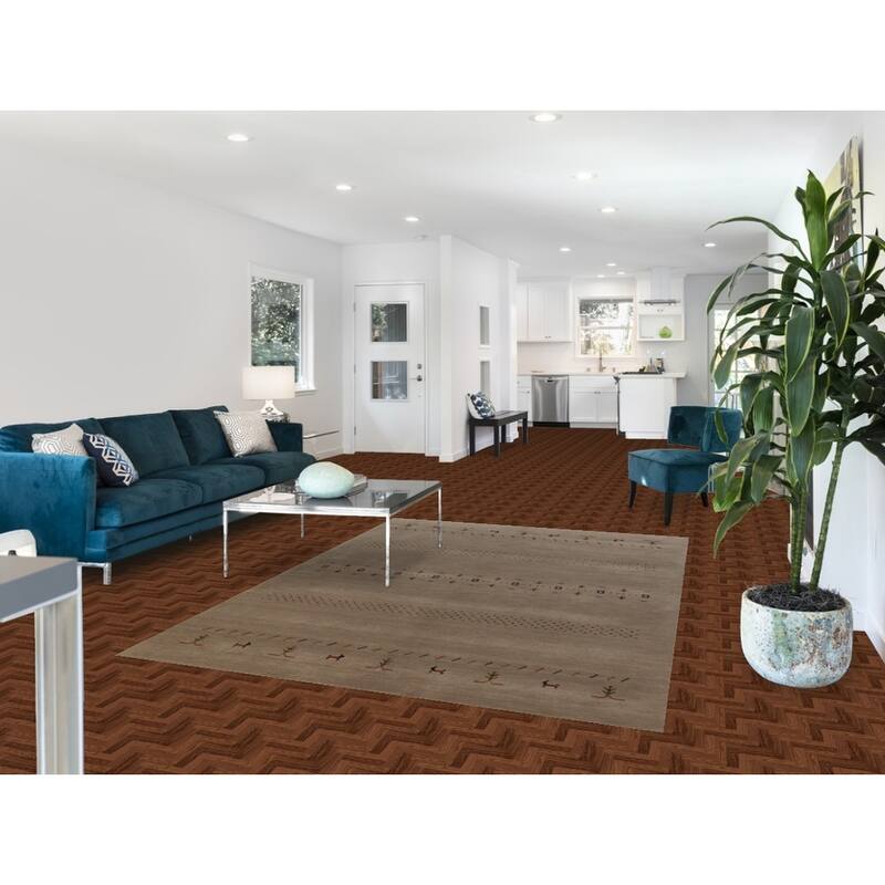 Tribal Gabbeh Area Rug Hand-Knotted Beige Oriental Wool Carpet - 5'7" x 7'10"