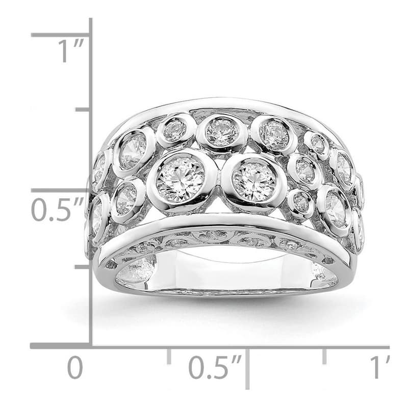 Curata 925 Sterling Silver Rhodium Plated Bezel set Fancy CZ Cubic Zirconia Ring