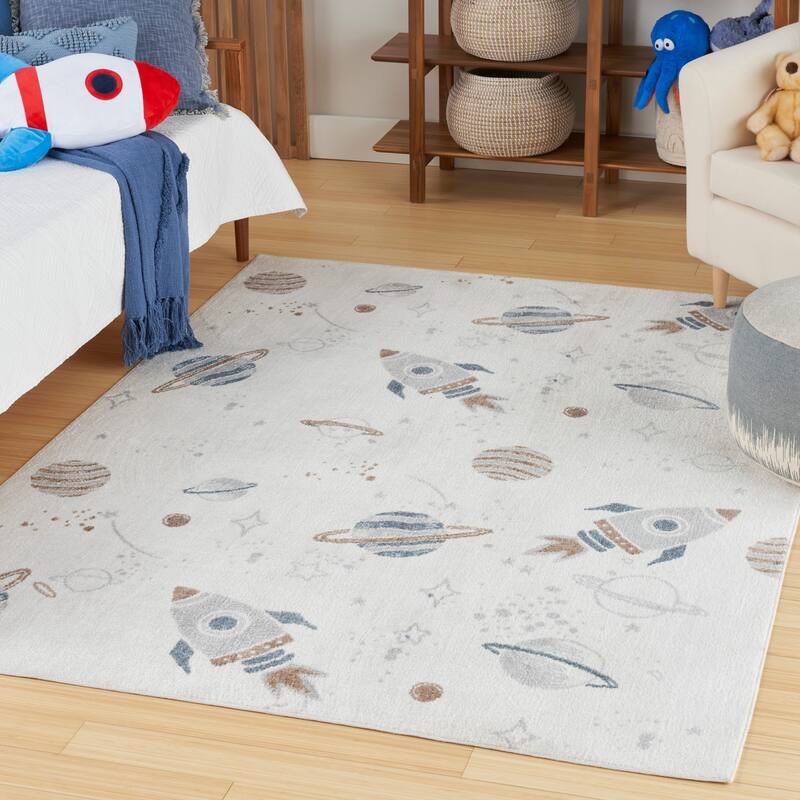 Nourison Astra Machine Washable Indoor only Graphic Area Rug - 6' 7" x 9' - Ivory/Multicolor - Rectangle