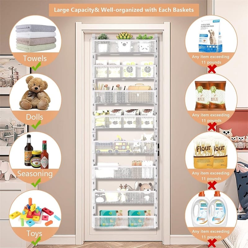 6Tier Over The Door Pantry Organizer with Mesh Baskets Adjustable
