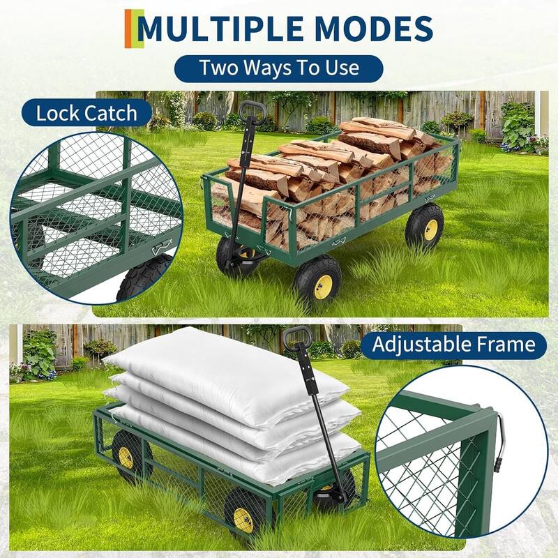 900 lbs Load Garden Cart with Removable Mesh Sides, Yard Cary Utility Wagon for Lawn Backyard Use