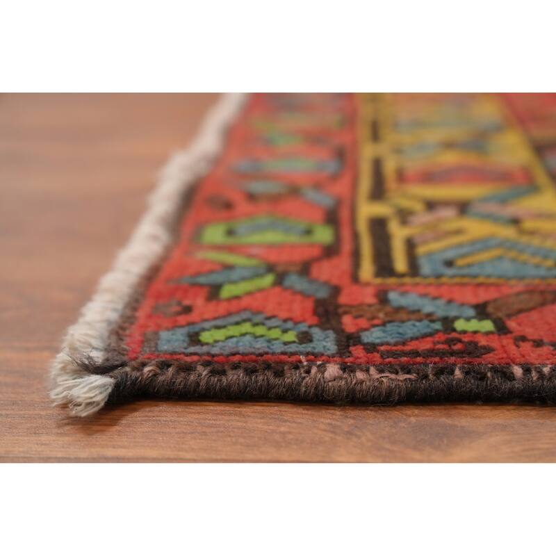 Hand Knotted Oriental 100% Wool Carpet Traditional Geometric Oranges & Rust Ardebil Runner Rug - 13' 9'' X 3' 11''