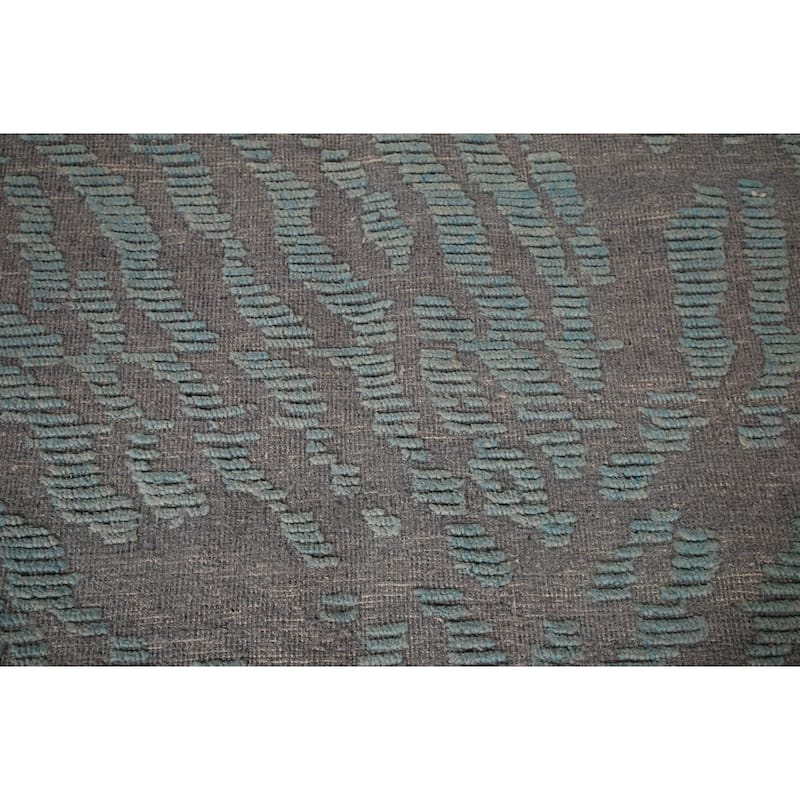Grey Blue Moroccan Abstract Area Rug Hand-Knotted Wool Carpet - 9'0"x 12'7"