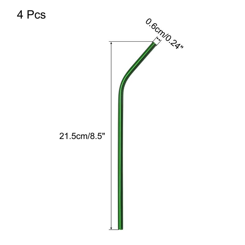 Reusable Metal Straws 4Pcs, Stainless Steel Bent Straw 8.5" Long - Green