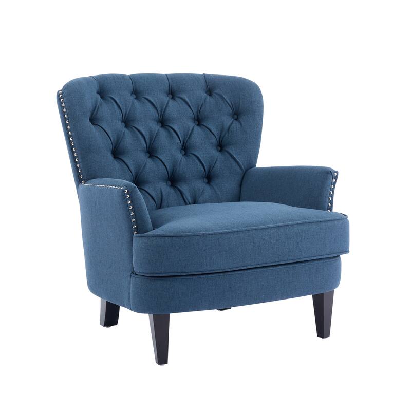 Accent Chair with Nailhead Trim, Fabric Upholstered Reading Armchair, Lounge Chair with Solid Wood Legs & Curved Backrest