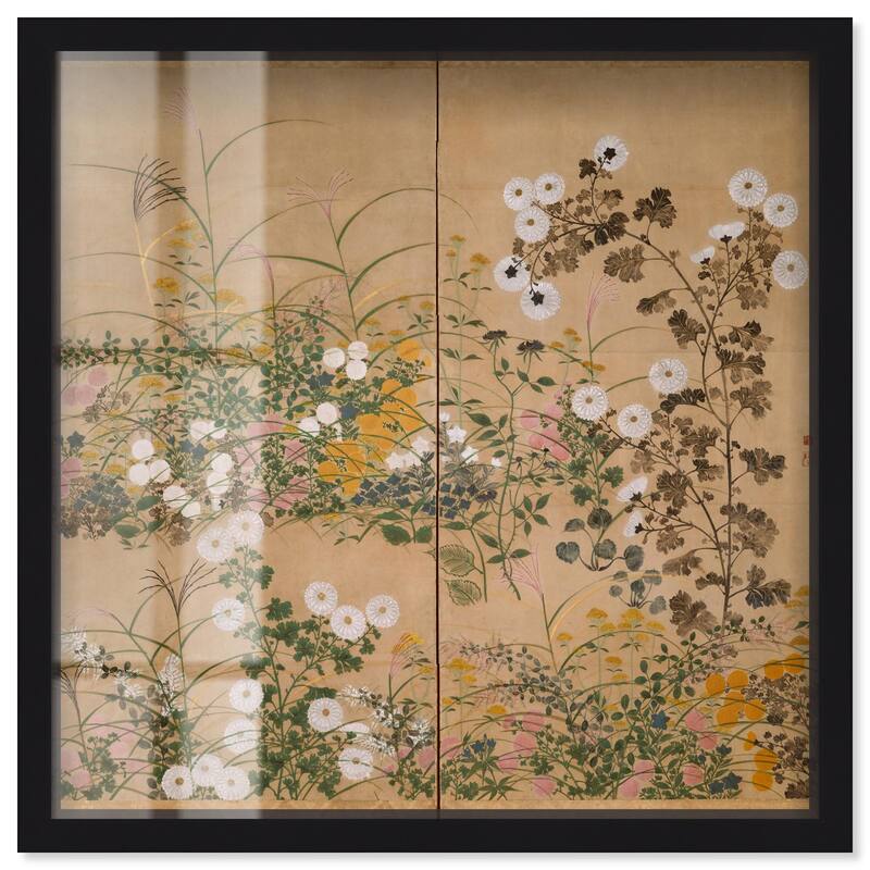 Flowering Plants in Autumn Shadowbox by Art Remedy - Black - 20" x 20"