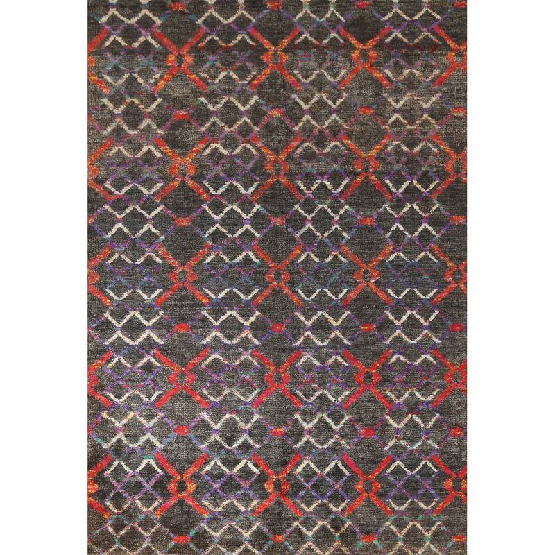 Trellis Abstract Persian Area Rug Hand-Knotted Wool Carpet - 5'8" x 8'6"
