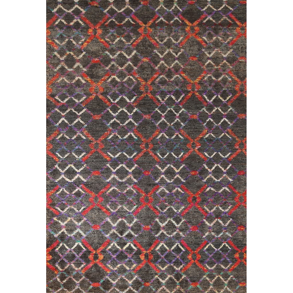 Trellis Abstract Persian Area Rug Hand-Knotted Wool Carpet - 5'8" x 8'6"