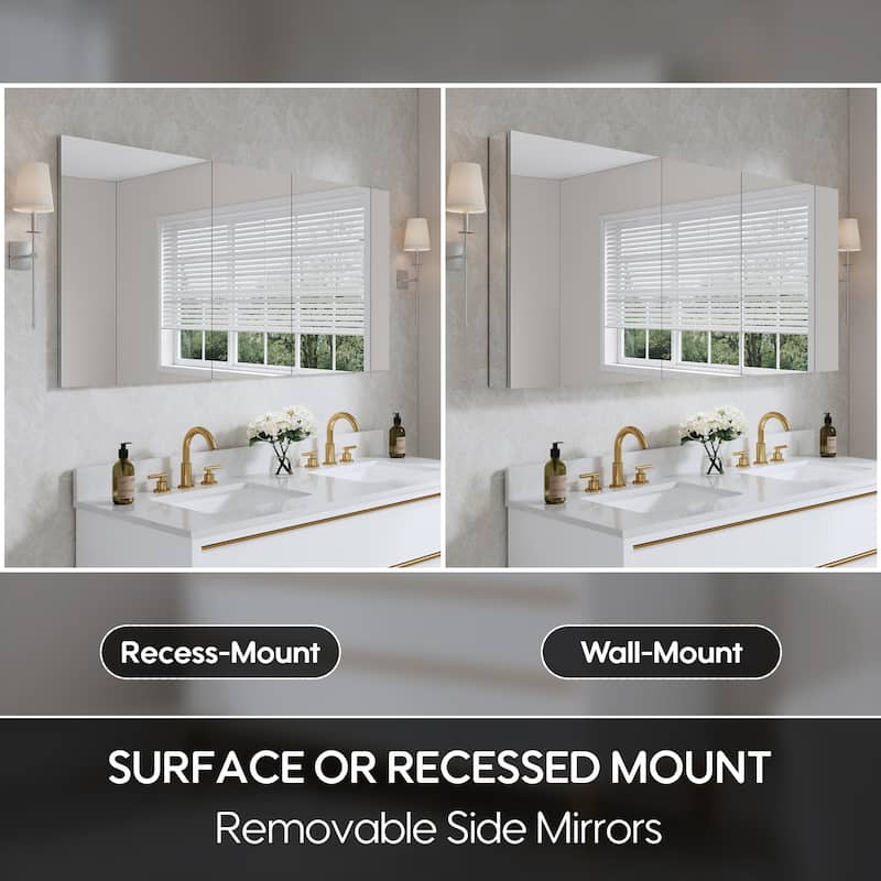 56''/64''W X 30''H Recessed Or Surface Wall Mount Bathroom Medicine Cabinet With Adjustable Glass Shelves