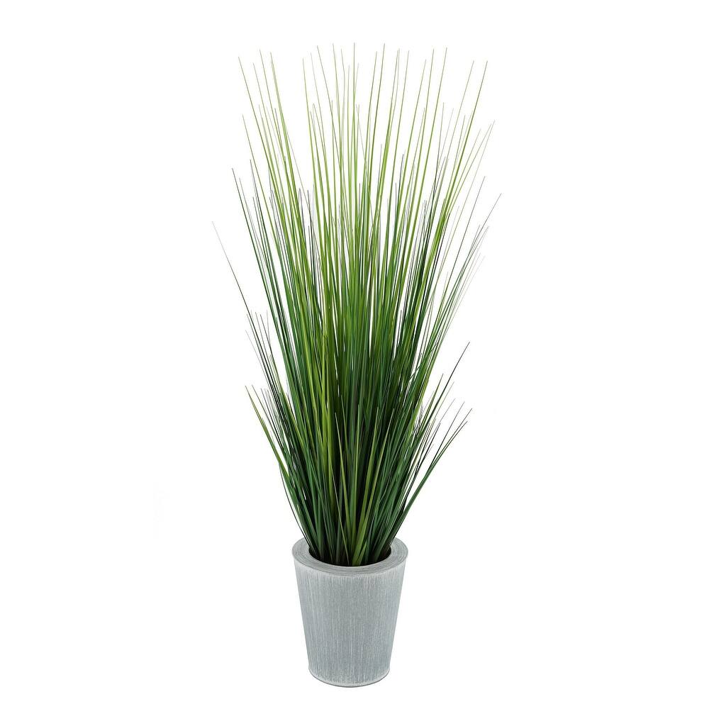 Faux PVC Grass in Round Zinc Planter