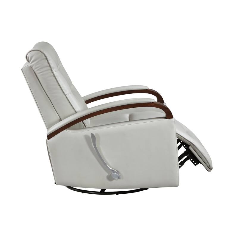 1pc Swivel Gliding Recliner Faux Leather Upholstered Solid Rubberwood Arms Luxurious Living Room Furniture