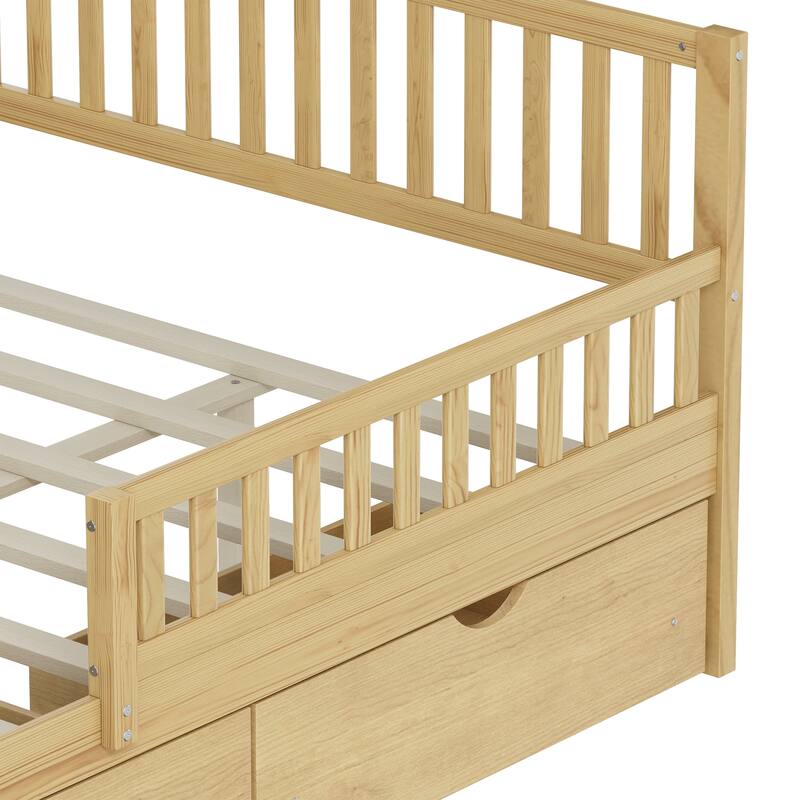 Classic Wooden Platform Bed with Dual Guardrails by Harper&Bright Designs