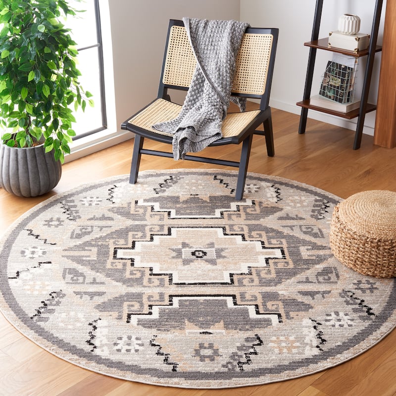 SAFAVIEH Marrakech Taake Rustic Tribal Boho Rug - 6'7" Round - Beige/Grey