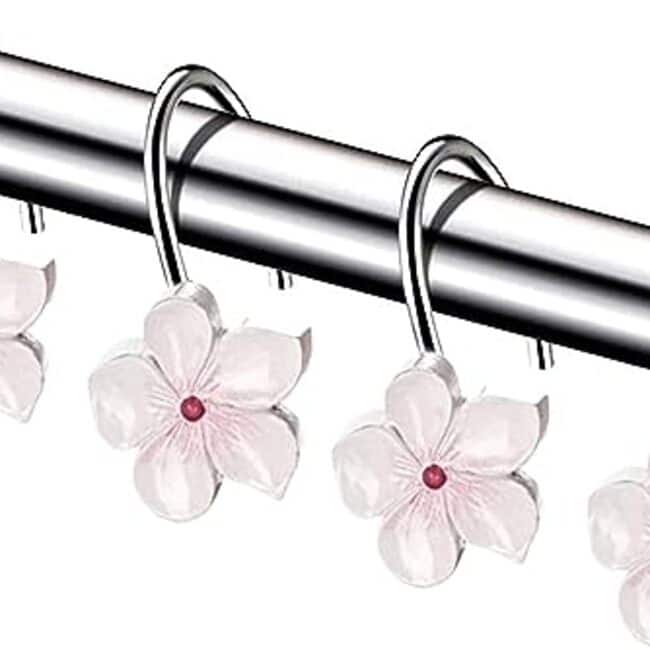 Creative Scents Vanda White & Pink Blossom Shower Curtain Hooks - Set of 12
