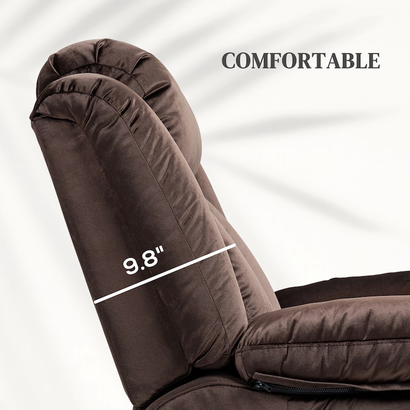 Brown Velvet Upholstery Power Recliner Chair with Massage Lumbar Heat and USB Pocket Spring