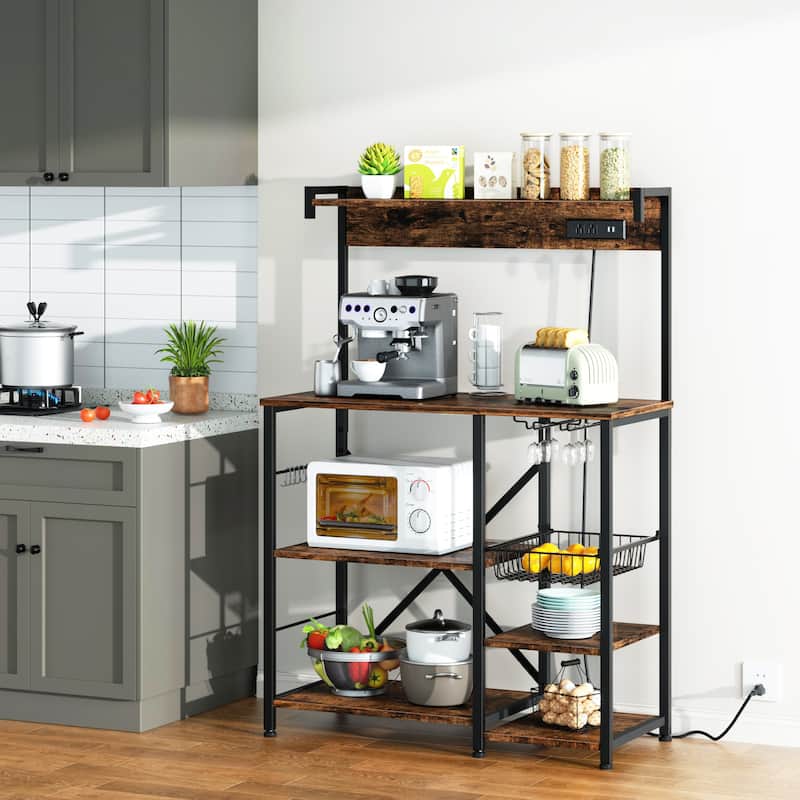 Kitchen Baker's Rack with Power Outlet & USB Ports, Storage Shelf