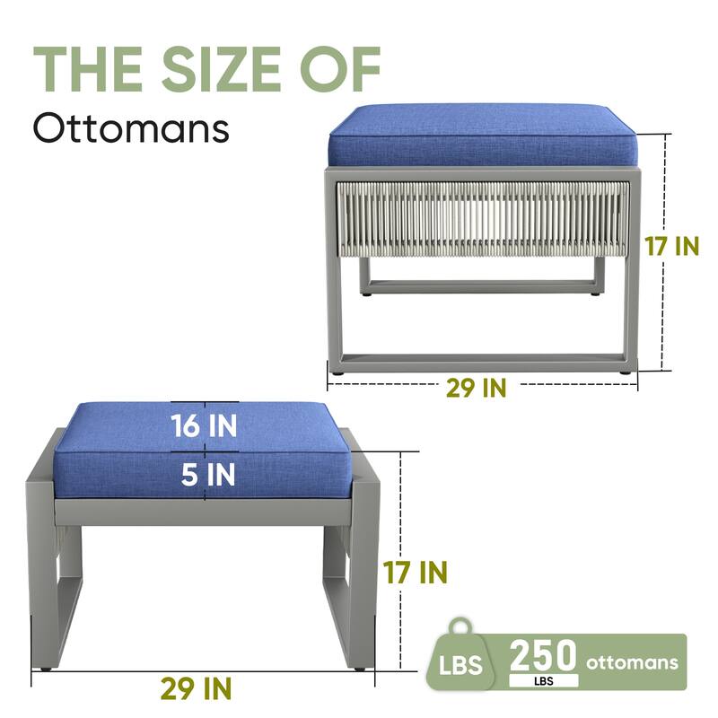 Gymojoy Outdoor Wicker Ottomans, Weatherproof Footstools with Cushions