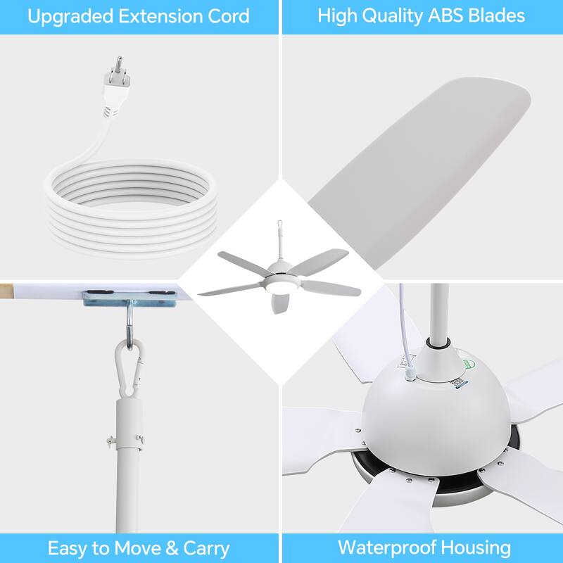 Sofucor 52 Inch Waterproof Outdoor Ceiling Fan with Lights and Remote,IP65 Hanging Gazebo Fan,Wet Rated Plug in Fan with Cord