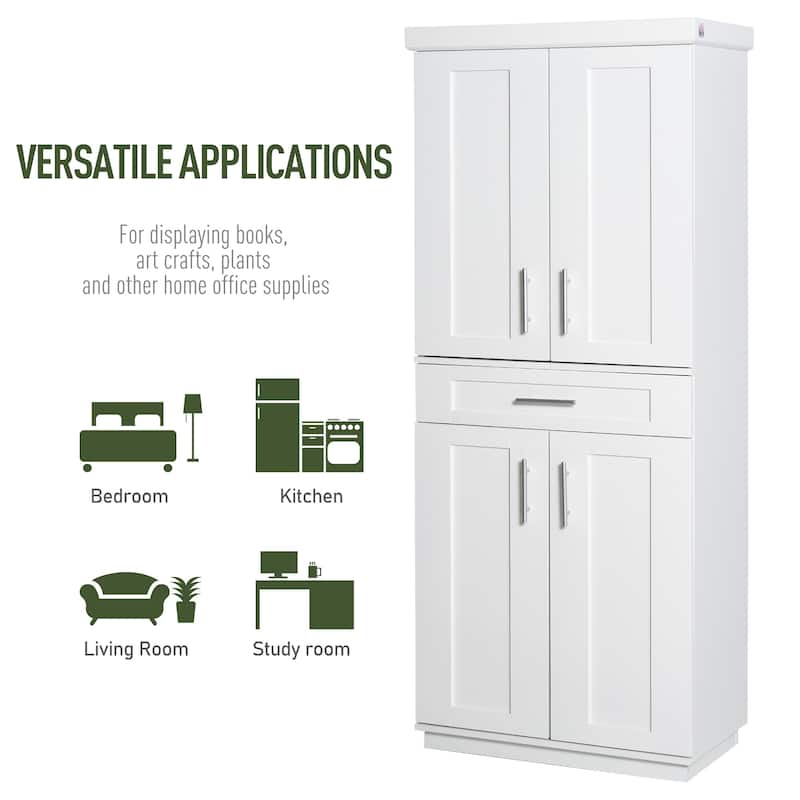 HOMCOM Modern Kitchen Pantry Freestanding Cabinet Cupboard - 30" W x 15.75" D x 72" H