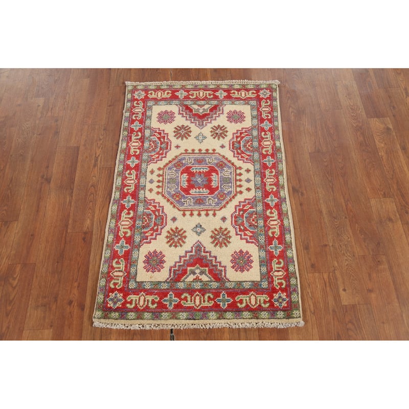 Geometric Kazak Accent Rug Handmade Oriental Wool Carpet - 2'1"x 2'10"