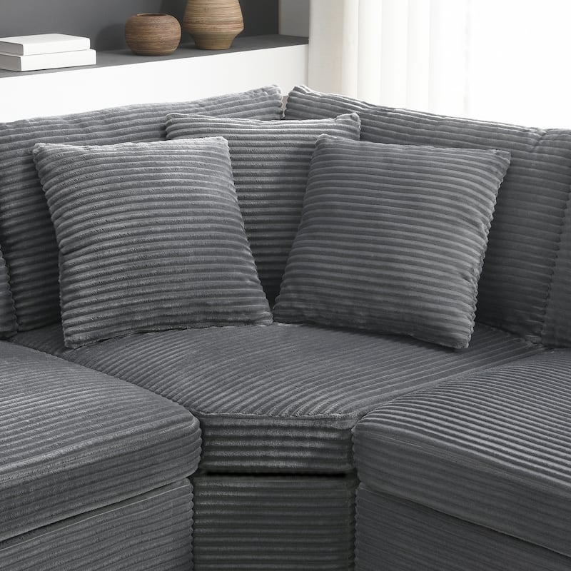 Convertible L Shaped Sectional Sofa, Oversized Corduroy Upholstered Sofa, Modular Corner Sofa with Cup Holders & USB Charger