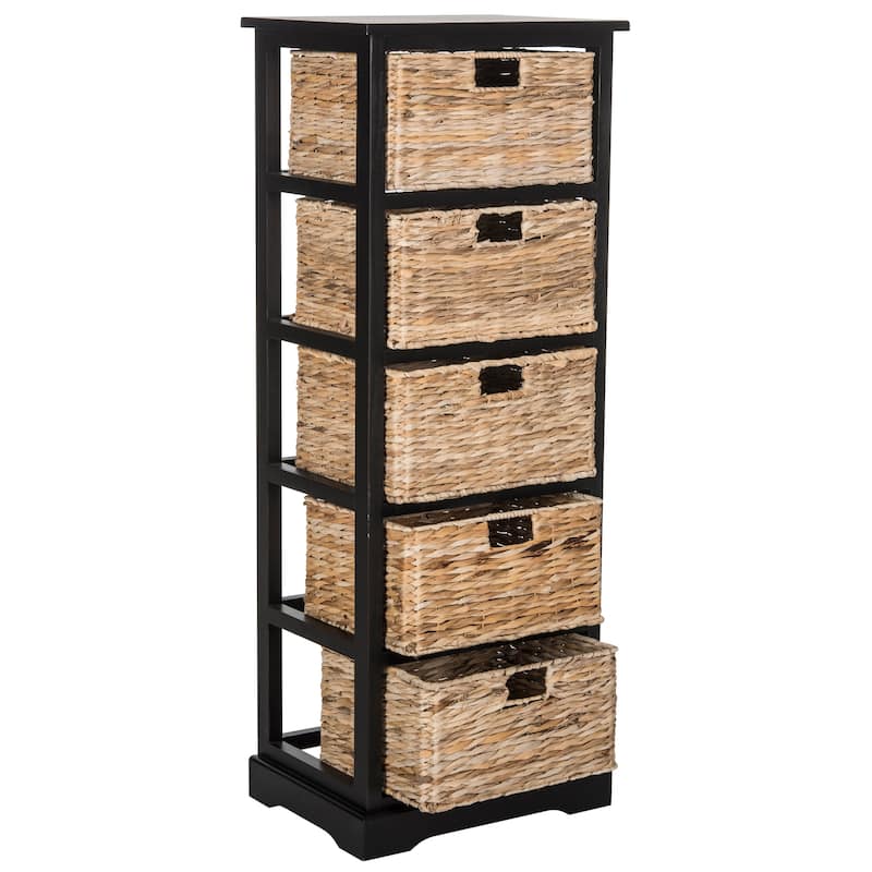 SAFAVIEH Faith Distressed Black 5-Drawer Wicker Basket Storage Tower - 17.3" x 13.4" x 46.1" - 17Wx13Dx46H