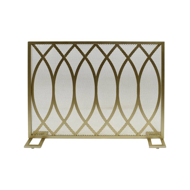 30x40 Fireplace Screen, Overlapping Round Lens Design, Gold Iron