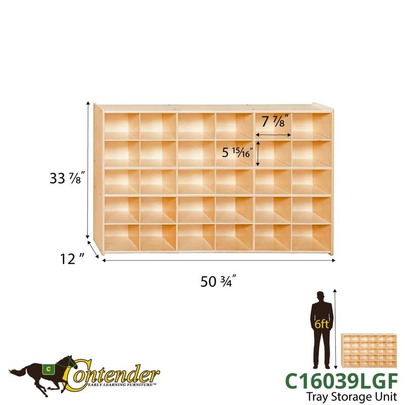 Contender 30 Cubby Storage Cabinet With Lime Green Pastel Trays, Kids Cubby Storage shelving Unit for Kindergarten