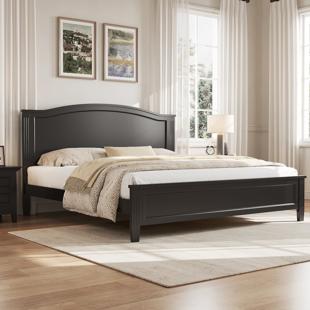 Roomfitters Full Size Wooden Platform Bed Frame with Arched Camelback Headboard, Classic Panel Bed for Bedroom