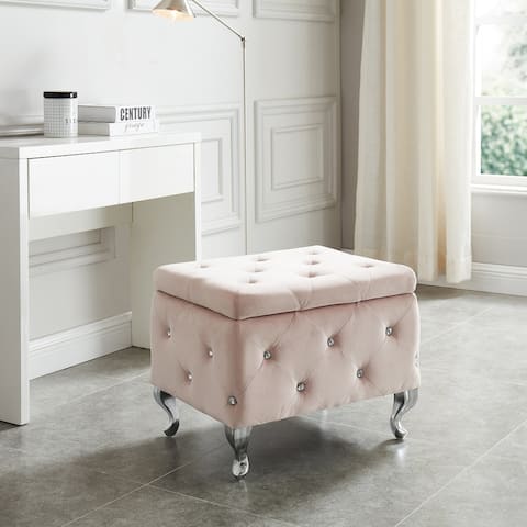 Monique-Velvet Storage Bench with Crystals