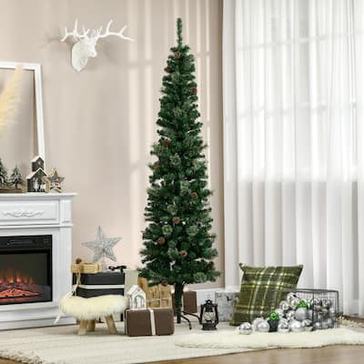 HOMCOM 6.5 ft. Pine Cone Decorated Slim Christmas Tree with Stand